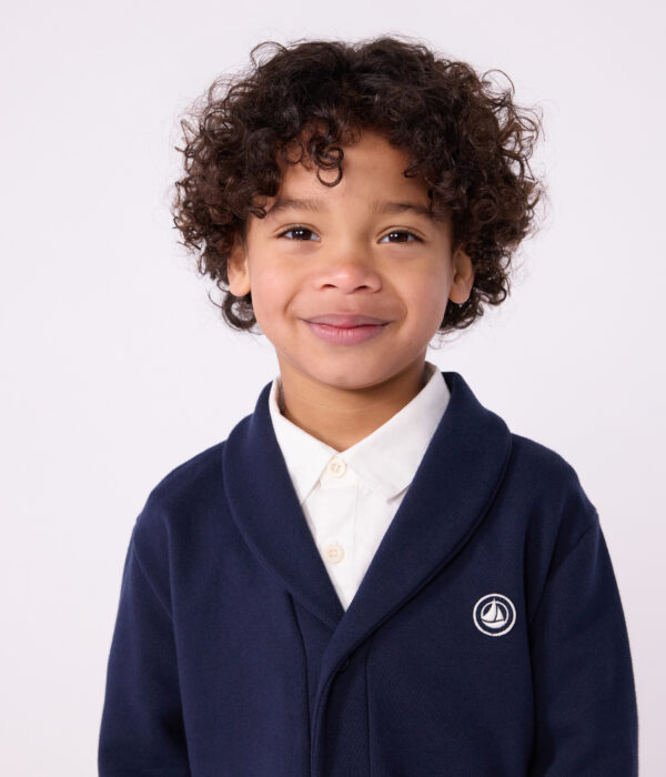Cardigan enfant en coton uni à col tailleur