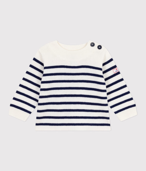 Pull marin bébé en laine et coton à rayures