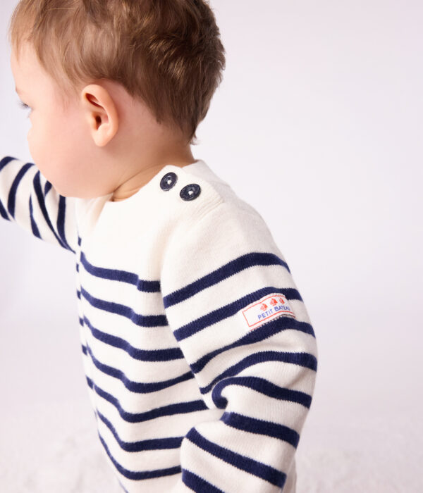 Pull marin bébé en laine et coton à rayures