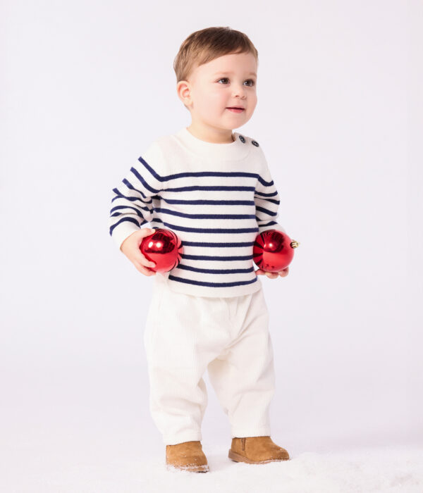 Pull marin bébé en laine et coton à rayures