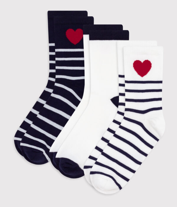 Lot de chaussettes tiges hautes enfant en coton à rayures et cœurs