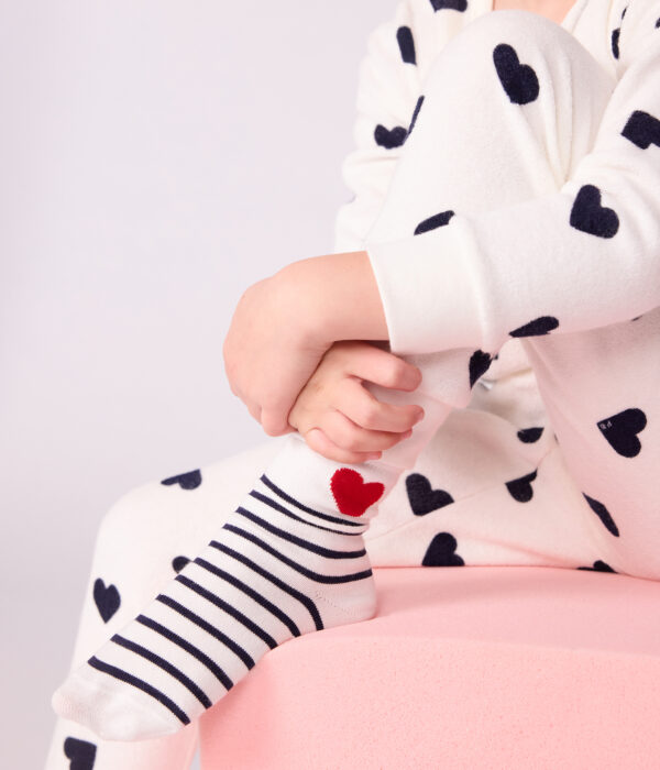 Ensemble de chaussettes tiges hautes enfant Petit Bateau en coton à rayures et cœurs