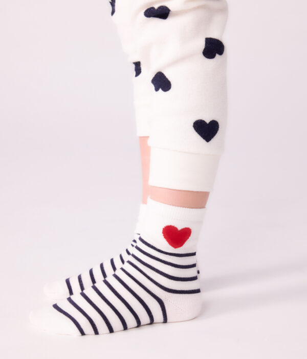 Lot de chaussettes tiges hautes enfant en coton à rayures et cœurs