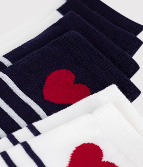 Lot de chaussettes tiges hautes enfant en coton à rayures et cœurs