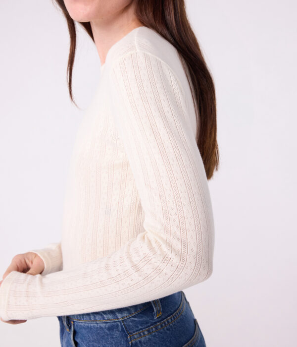 T-shirt femme à manches longues en coton ajouré