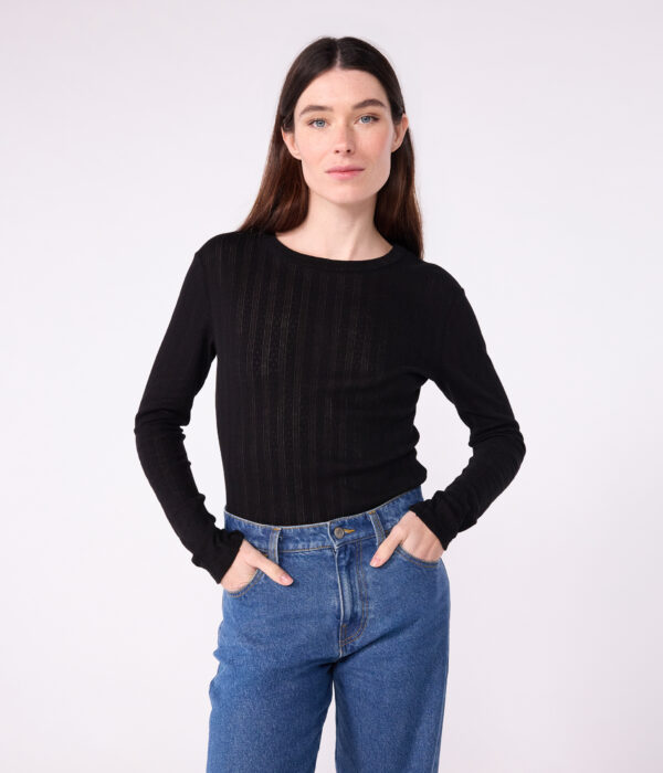 T-shirt femme à manches longues en coton ajouré
