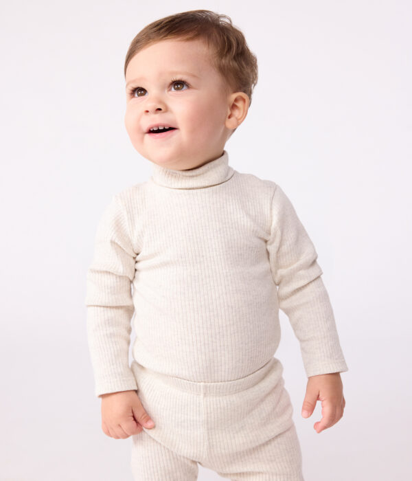 Body col roulé bébé en coton côtelé uni