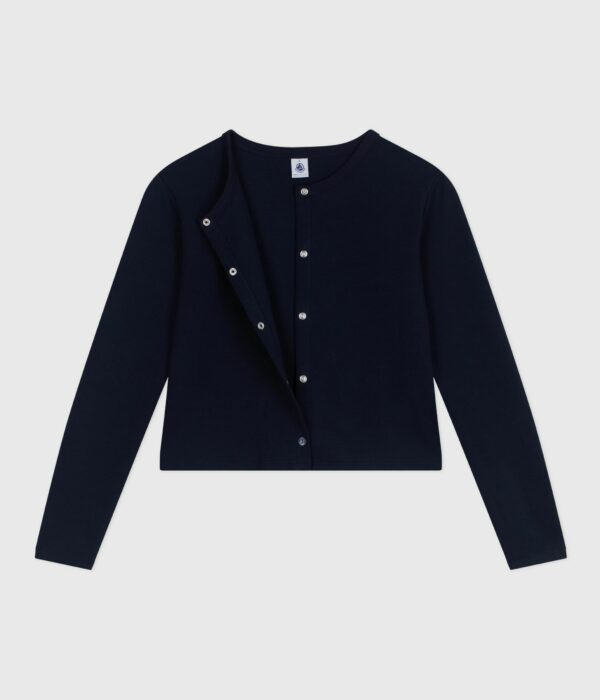 Cardigan femme en coton uni à col rond