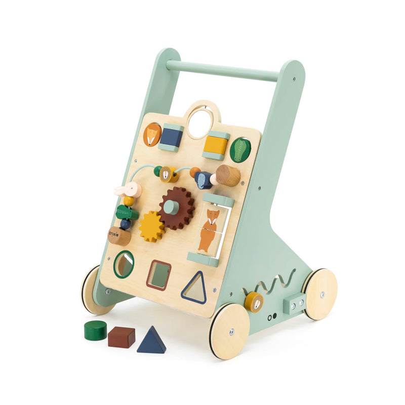 Chariot d'activité en bois à pousser animaux