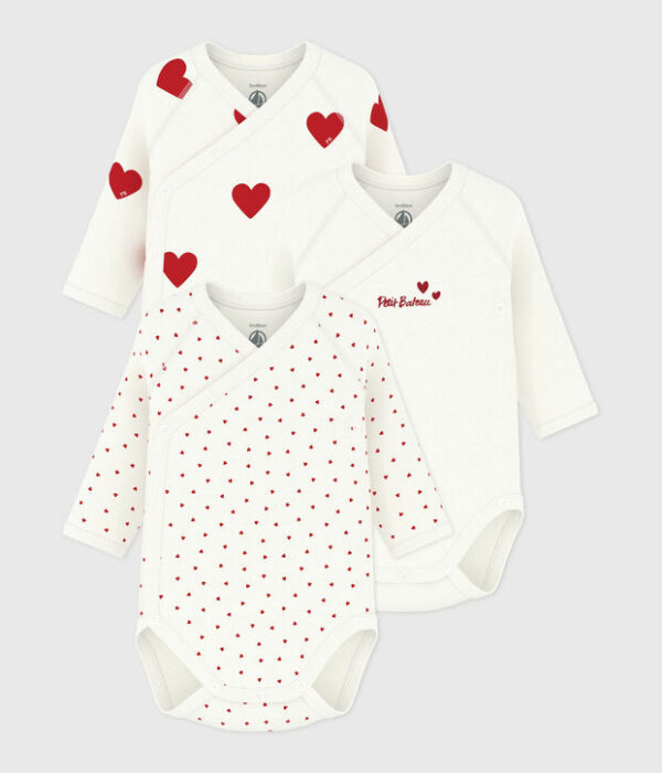 Lot de bodies croisés manches longues bébé mixte en coton imprimé coeur