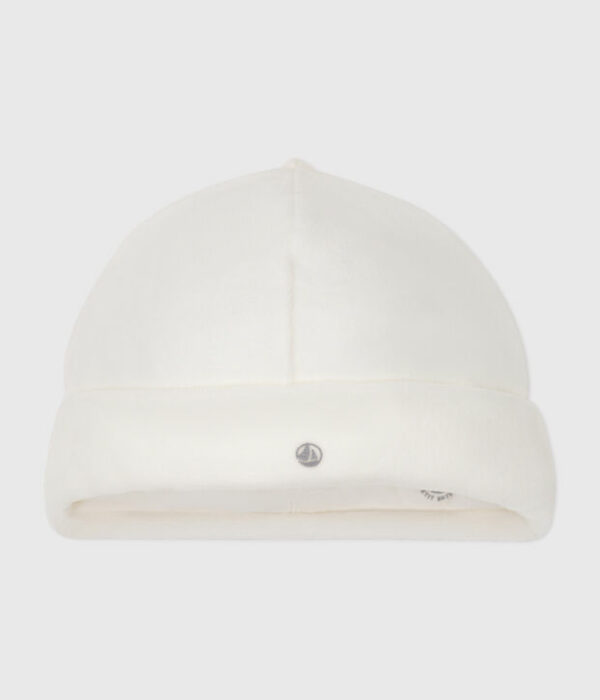 Bonnet naissance bébé en velours uni en coton