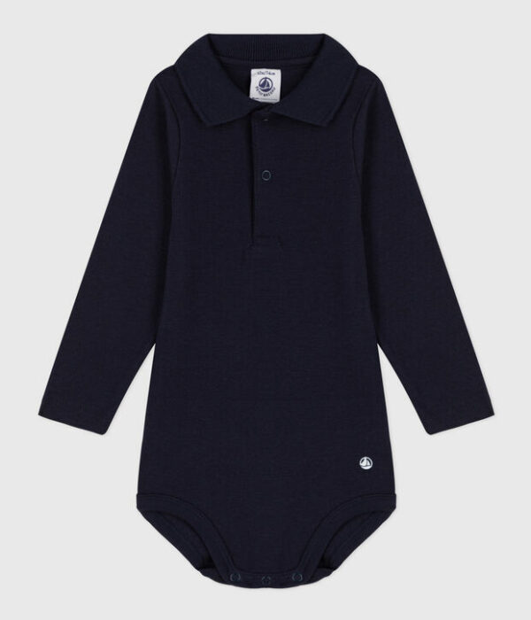 Body bébé col polo en coton uni