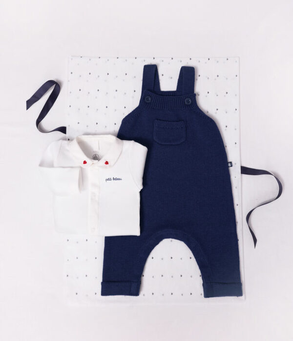 Body bébé à col brodé en coton uni