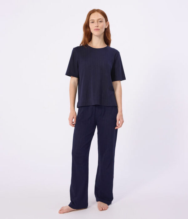 Pyjama manches courtes femme en coton ajouré