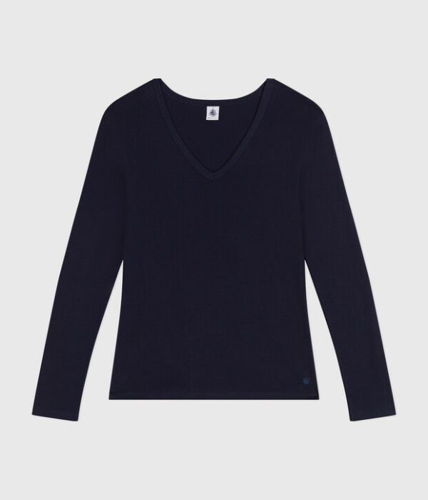 T-shirt à manches longues col V femme en coton