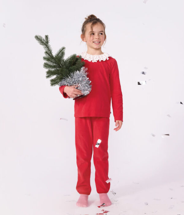 Pyjama enfant en velours côtelé uni à collerette
