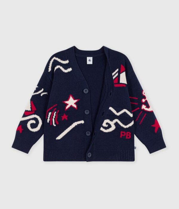 Cardigan enfant en laine et coton à motifs