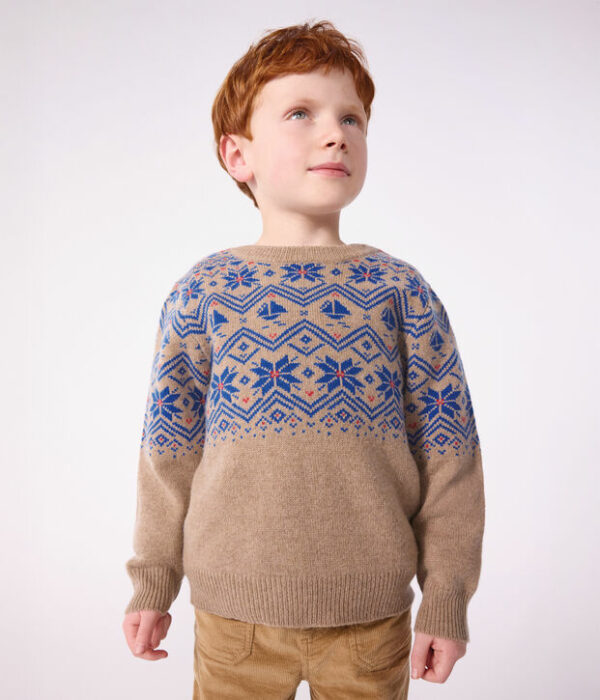 Pull jacquard enfant en laine et coton