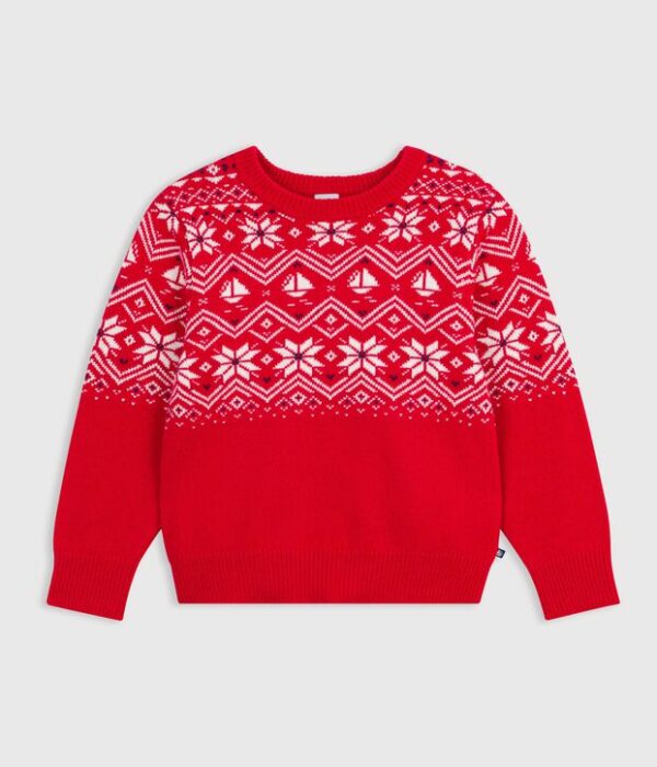 Pull jacquard enfant en laine et coton