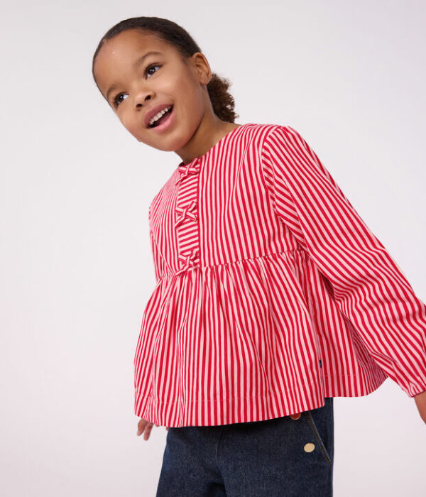 Blouse enfant en coton manches longues à rayures
