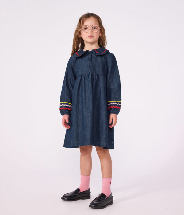 Robe enfant en denim manches longue unie