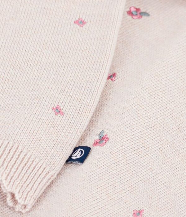 Pull bébé en laine et coton et fleurs brodées