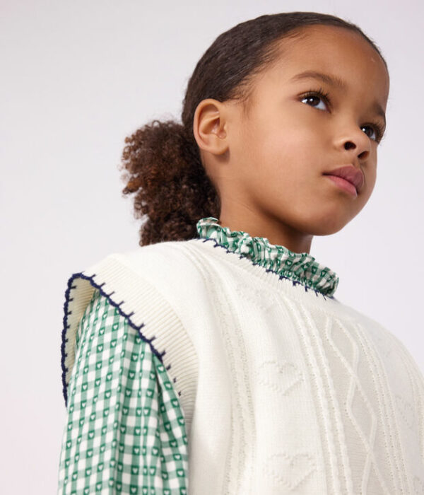 Pull à torsades enfant en laine et coton sans manche