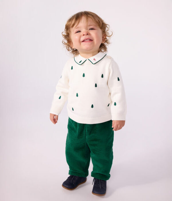 Pull bébé en laine et coton et sapins brodées
