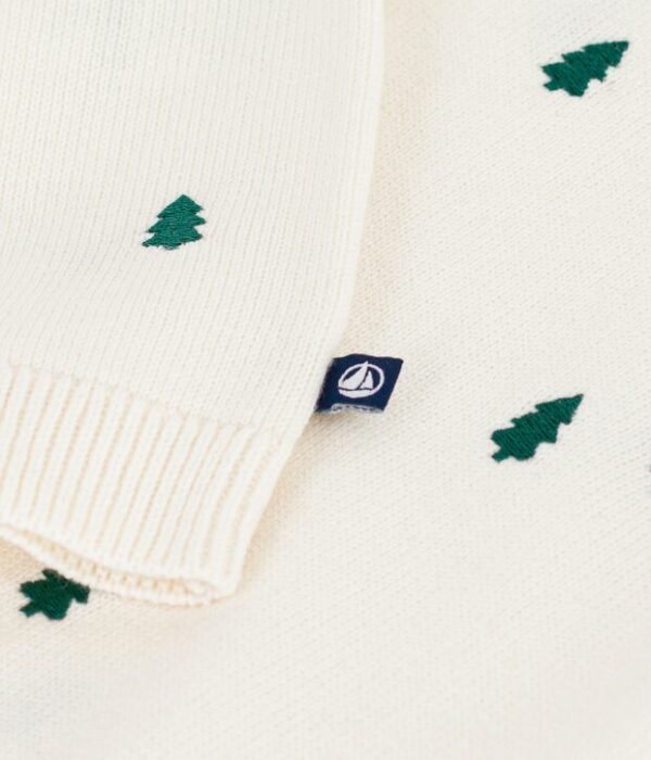 Pull bébé en laine et coton et sapins brodées