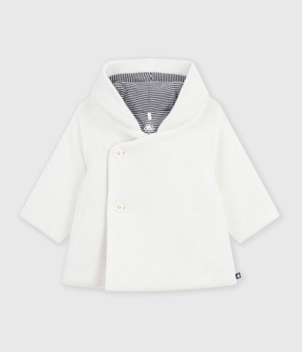 Veste bébé ouatinée en tricot et doublure milleraies