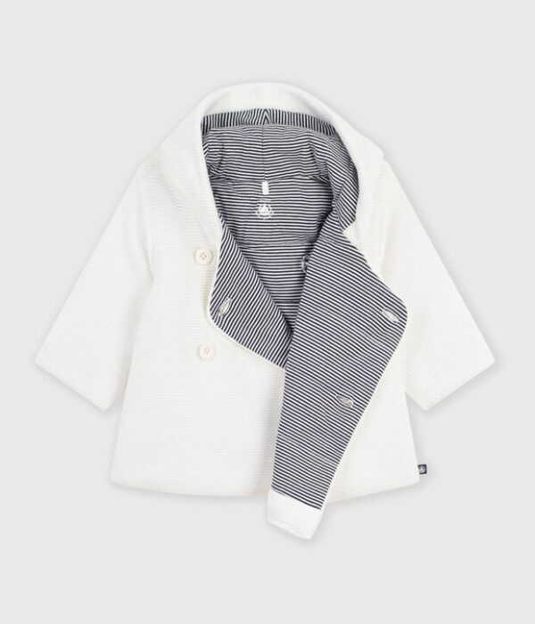 Veste bébé ouatinée en tricot et doublure milleraies
