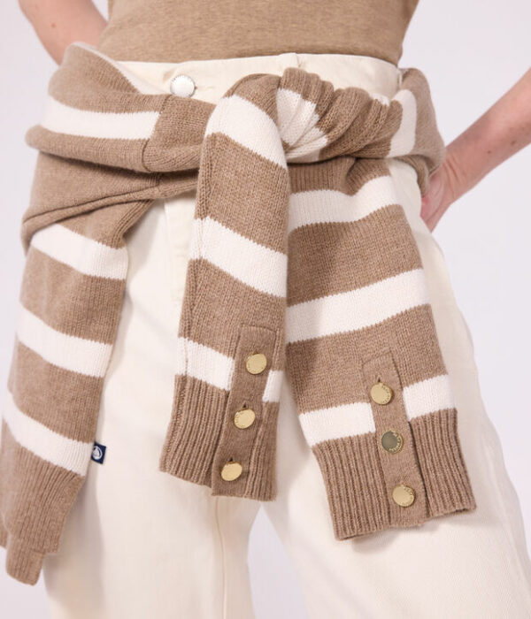 Pull à col roulé femme en laine et coton à rayures