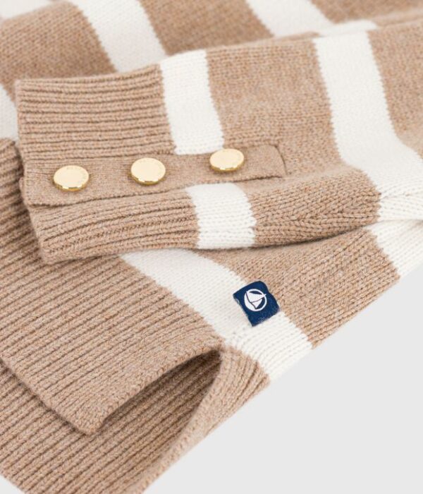 Pull à col roulé femme en laine et coton à rayures