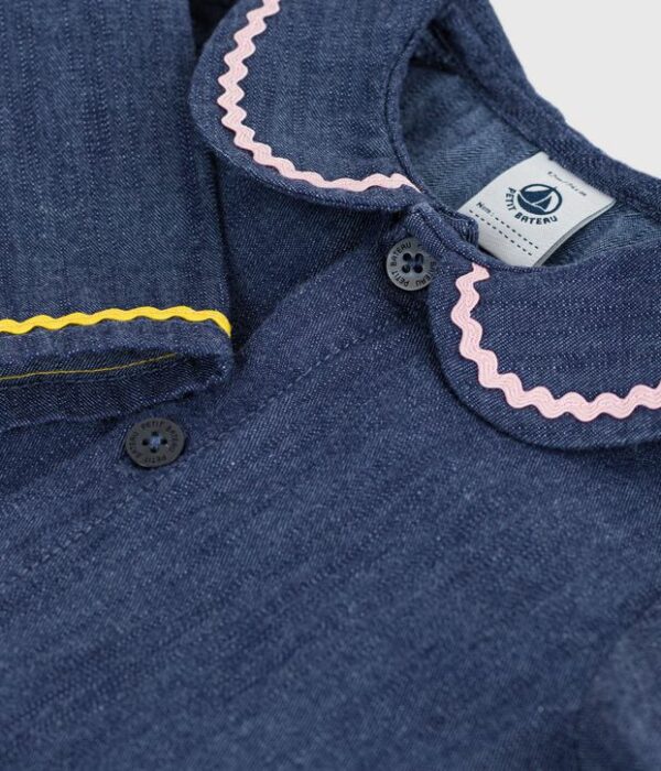 Blouse bébé en denim manches longues unie