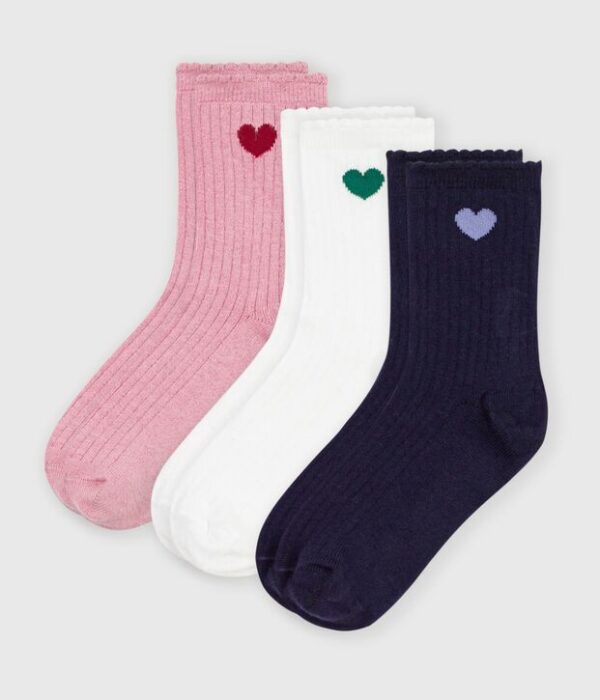 3 paires de chaussettes enfant en coton motif cœur