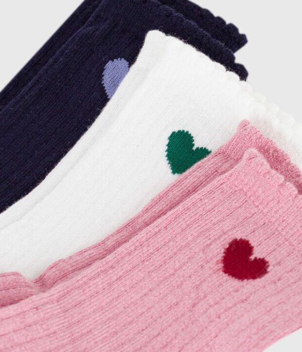 3 paires de chaussettes enfant en coton motif cœur
