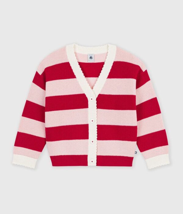 Cardigan enfant en laine et coton à rayures