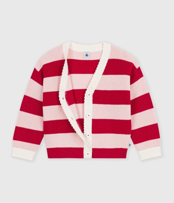 Cardigan enfant en laine et coton à rayures