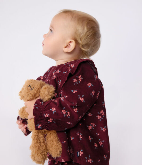 Blouse bébé en velours manches longues imprimée fleurs