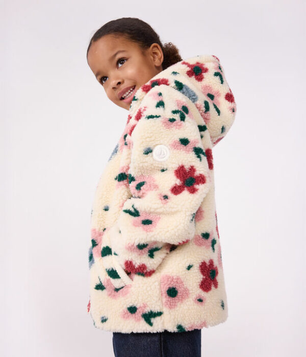 Veste à capuche enfant en sherpa à fleurs