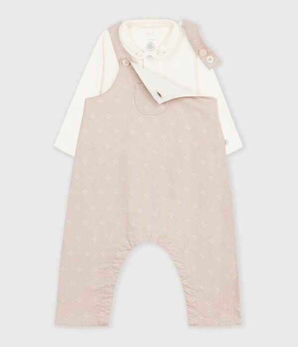 Ensemble salopette et body bébé en coton avec col uni