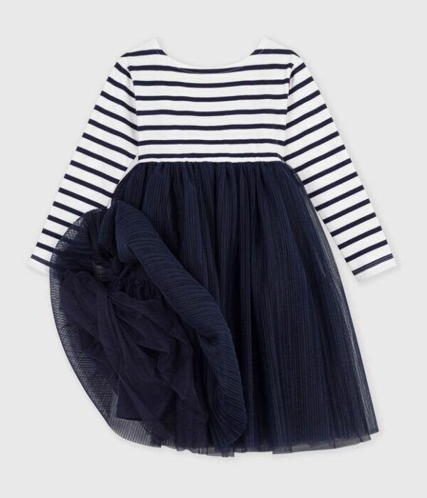 Robe enfant en coton et tulle manches longues à rayures