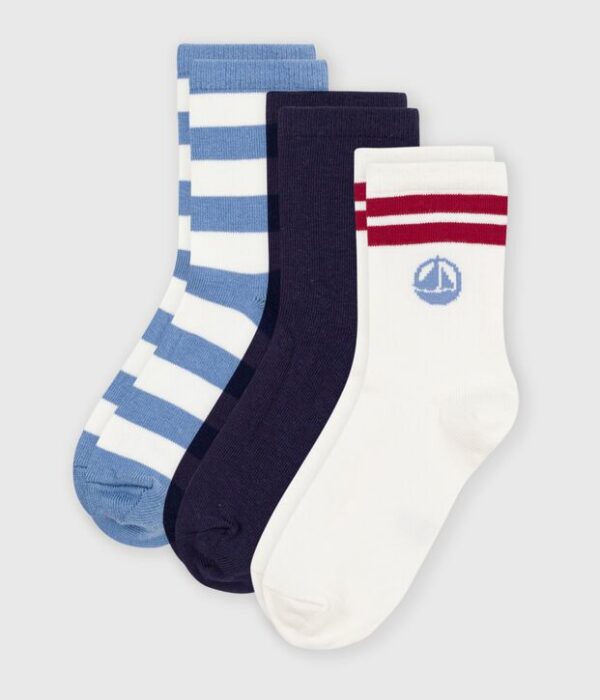 3 paires de chaussettes enfant en coton à rayures