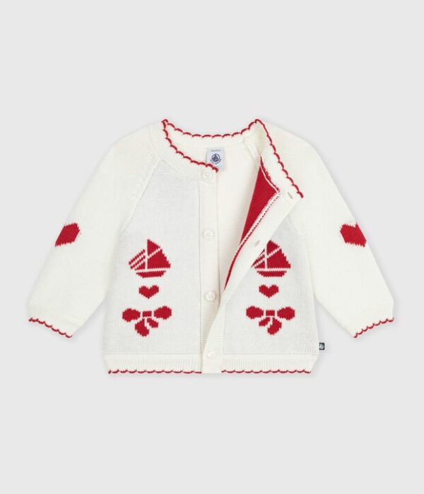 Cardigan bébé en tricot laine et coton et motifs jacquards