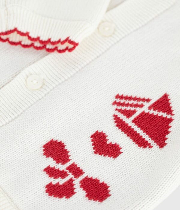 Cardigan bébé en tricot laine et coton et motifs jacquards