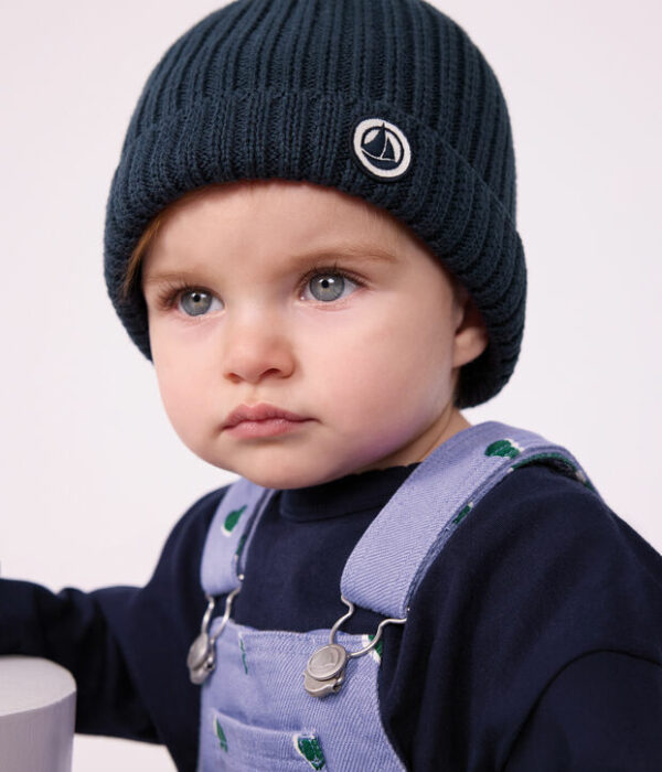 Bonnet bébé en coton doublé en polaire