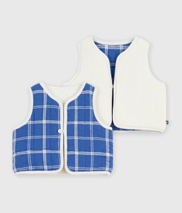 Gilet bébé en flanelle et sherpa sans manches à carreaux