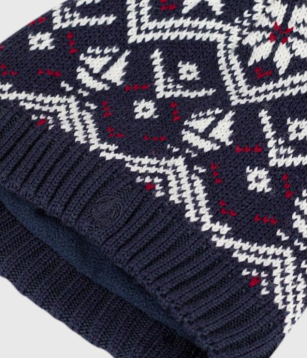 Bonnet enfant jacquard en laine et coton doublé polaire