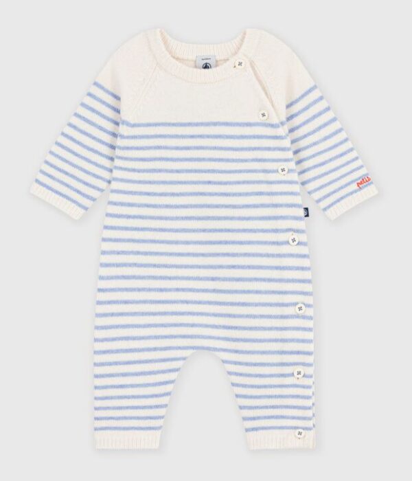 Combinaison bébé en tricot laine et coton à rayures