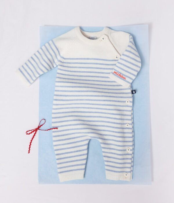 Combinaison bébé en tricot laine et coton à rayures